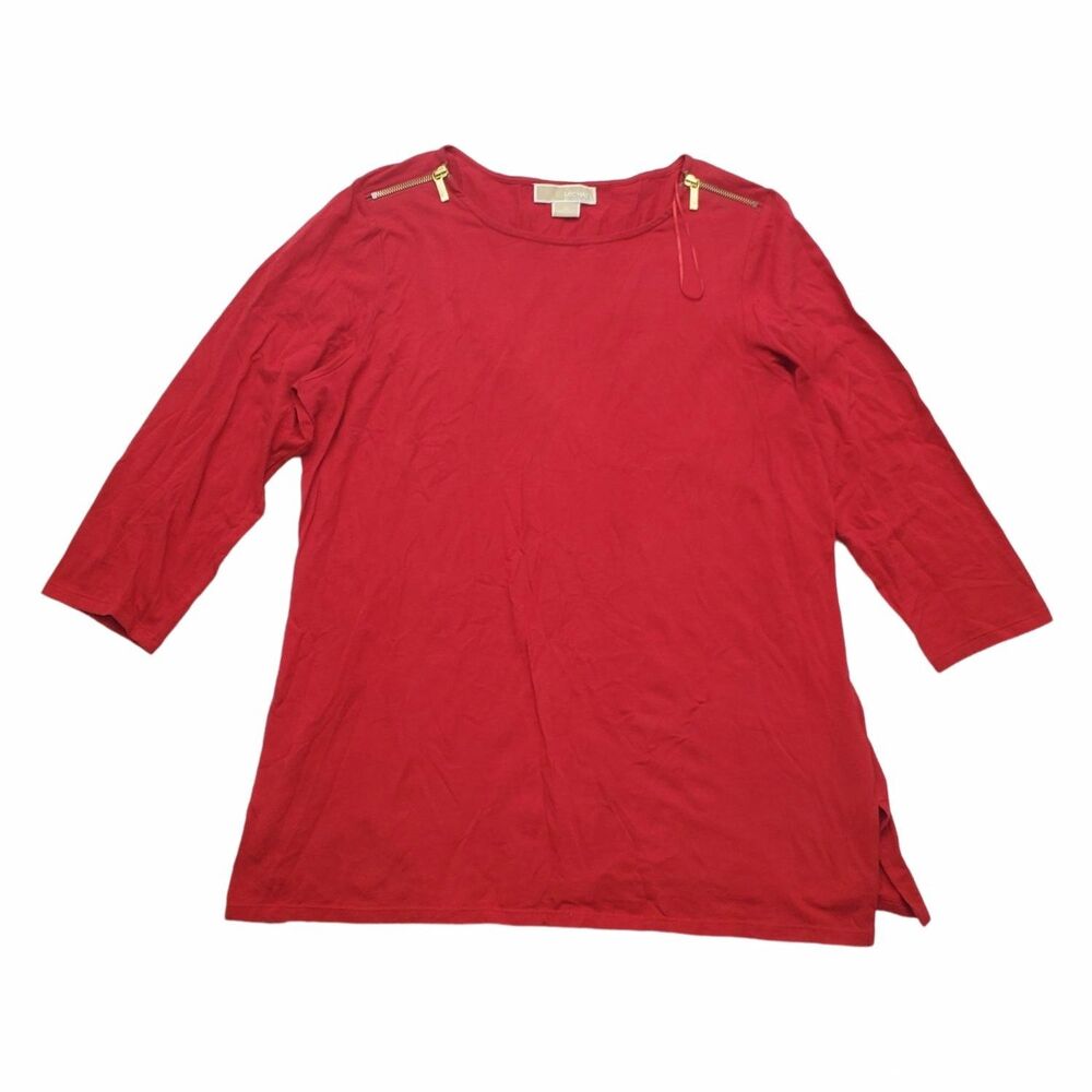 Michael Kors Womens Tunic Top 1X Red 3/4 Sleeve Side Slits Stretch